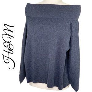 H&M OFF SHOULDER RIB KNIT RAW HEM LONG SLEEVE TOP